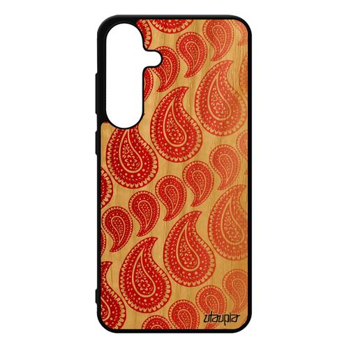 Coque Pour Galaxy S25+ Plus Bois Veritable Silicone Motif Cachemire Tendance Telephone Pas Cher Indienne Dessin Jolie Rouge Pour Samsung