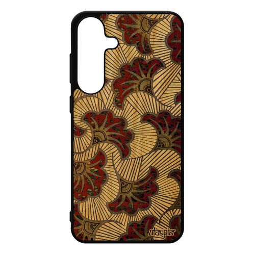 Coque Antichoc Pour Samsung S25+ Plus Bois Veritable Silicone Wax Rigide Telephone Motif Artisanat Afrique Rouge Africain Pas Cher Pour Galaxy
