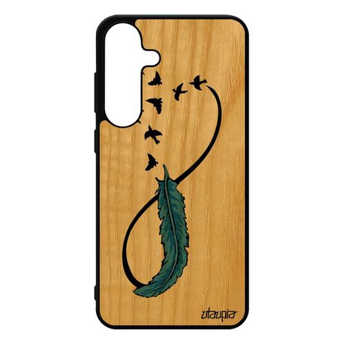 Coque Pour Galaxy S25+ Plus En Bois Silicone Infini Plume Ciel Etui Personnalis¿ Cadeau Saint Valentin Fille Noir Oiseau De Pour Samsung