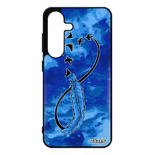 Coque Pour Samsung S25 Silicone Infini Plume Tatouage Gel Bleu Fille Eternel Univers Portable Pas Cher Telephone Oiseau Housse De Pour Galaxy
