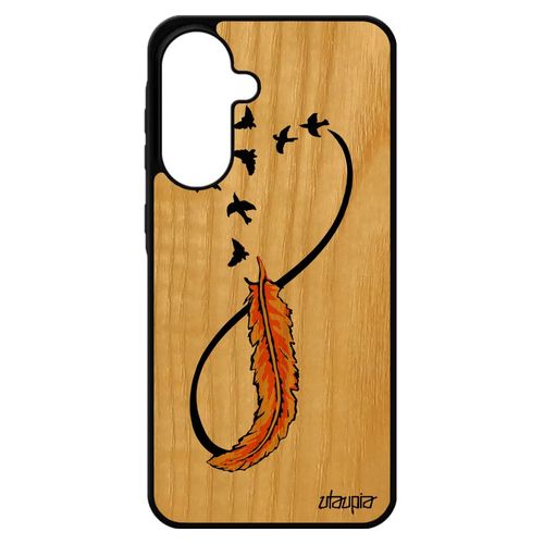 Coque Silicone Infini De Protection Pour Samsung A56 5g En Bois Oiseau Sans Fin Plume Personnalis¿ Amour Housse Nuage Jaune Bumper Pour Galaxy