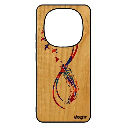 Coque Pour Pour Xiaomi 14 Pro+ Plus 5g /Redmi Note 14 Pro Bois Silicone Infini Eternel Fille Noir Case Tattoo Personnalis¿ Oiseau Plume