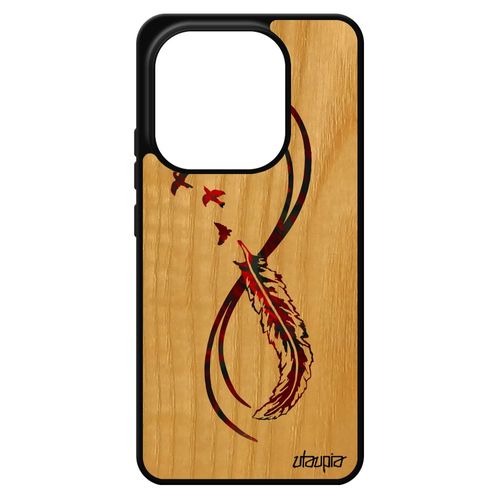 Coque Silicone Pour Xiaomi Redmi Note 14 4g Europe Bois Naturel Infini Rouge Multicolore Plume De Protection Symbole Cover Portable Jolie