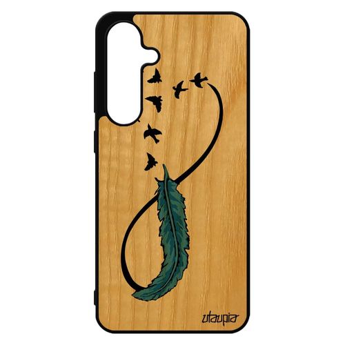 Coque Pour Samsung S24 Fe Bois Silicone Infini Fille Univers Bleu Cadeau Saint Valentin Ciel Housse Plume Eternel Original Oiseau Pour Galaxy