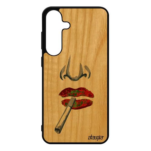 Coque Silicone Pour Samsung S25+ Plus Bois Fumeur Telephone Smartphone Orange Levres Bouche Noir Pas Cher Femme Smack Original 5g Pour Galaxy