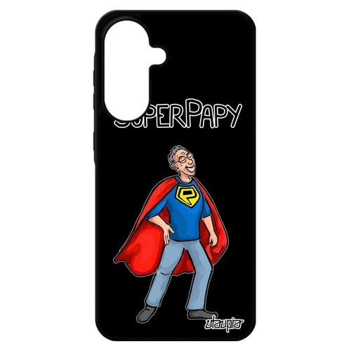 Coque Pour Samsung A56 5g Silicone Super Papy Bd Smartphone Pas Cher Humour Enfant Case Gel Grand Pere Cadeau D'anniversaire Noir Pour Galaxy