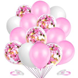 ChenQuanSarl- Ballon Confettis Rose,60 Pièces Ballon Anniversaire Baudruche Chiffre Rose, Ballons Confettis Blanc Et Rose,Pour Fournitures De Fête Mariage Anniversaire Baptême Baby Shower Communion