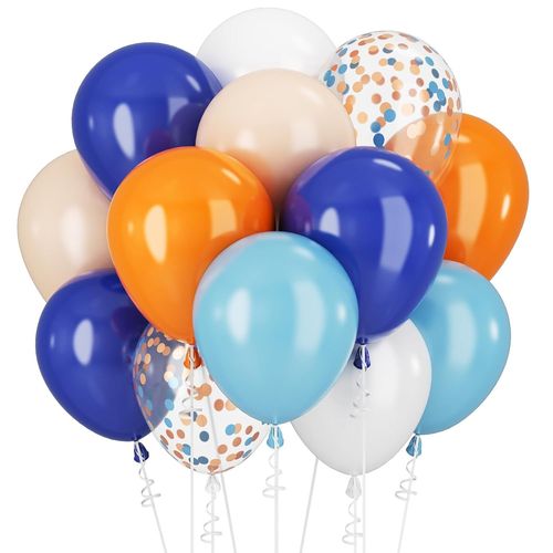 Chenquansarl- Lot De 60 Ballons Bleus, Orange, Blancs, Bleu Marine, Foncé, Bleu Clair, Doré, Confettis En Forme De Patte De Chien, Décorations D'anniversaire, De Fête, 30,5 Cm, Ballons À L'hélium, Ba
