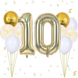ChenQuanSarl- Ballon Anniversaire 10 Ans Champagne D'Or, 12Pcs Ensemble Ballon D'Anniversaire Avec Grand Foil Ballon Numéro 10, 101Cm Ballons De Baudruche, Ballon 10 An Deco Birthday Vole Grâce À L'H