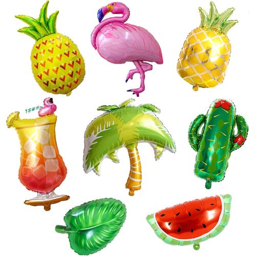 ChenQuanSarl- Hawaii Ballons Flamant Rose, 8 Pcs Hawaiian Ananas Flamant Ballon, Palmier Ananas Hélium Ballons, Hawaiian Ballon, Ballons En Aluminium Hawaïen, Flamant Ballons Pour Piscine Plage Thème