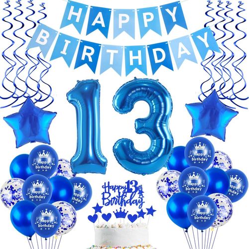 ChenQuanSarl- Ballons 13 Anniversaire Décoration Garçon Bleu 13 Ans Décoration Anniversaire Garçon,Ballon Hélium 13 Ballons Feuille, Happy Birthday 13 Anniversaire Garçon Bleu 13.Anniversaire Décorat