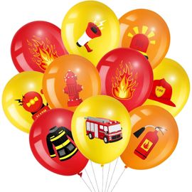ChenQuanSarl- 45 Ballons De Camion De Pompier En Latex Décoration Pour Fête D'Anniversaire Ballon De Baudruche De Pompiers Rouge, Orange Et Jaune
