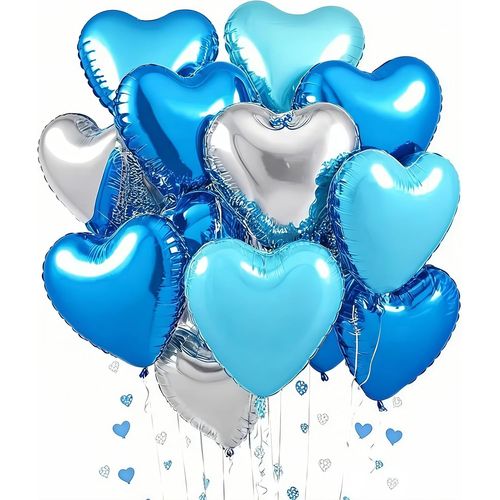 ChenQuanSarl- Ballon Coeur,12 Pcs Ballons Argent Bleu Baudruche En Forme De Coeur, Ballons Gonflables Helium Coeur Pour Saint Valentin, Anniversaire, Mariage, Fête D'Enfants, Baby Shower Décorations