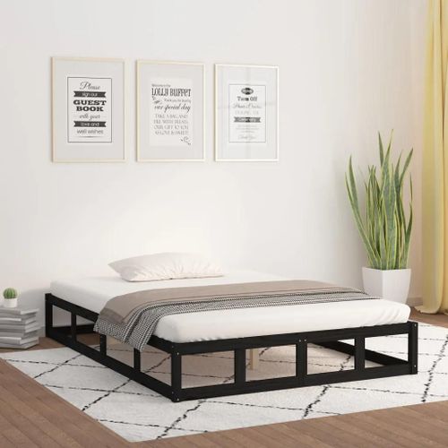 Cadre De Lit Sans Matelas Noir 200x200 Cm Bois Massif