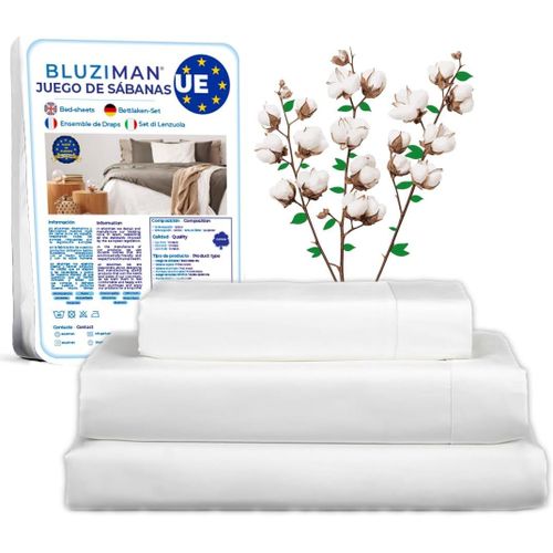 Chenquansarl-Parure De Lit Premium Complet Fait À La Main En Espagne, 100% Coton Naturel Égyptien, Comprend 1 Drap Housse, 1 Drap Plat Et 1 Taie D'oreiller (Blanc, Lit 90)