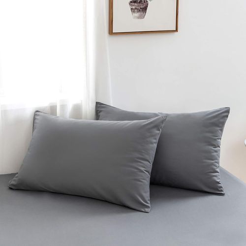 Chenquansarl-Lot De 2- Taies D'oreiller Gris 50x70cm Housse D'oreiller Avec Une Fermeture Eclair En Microfibre