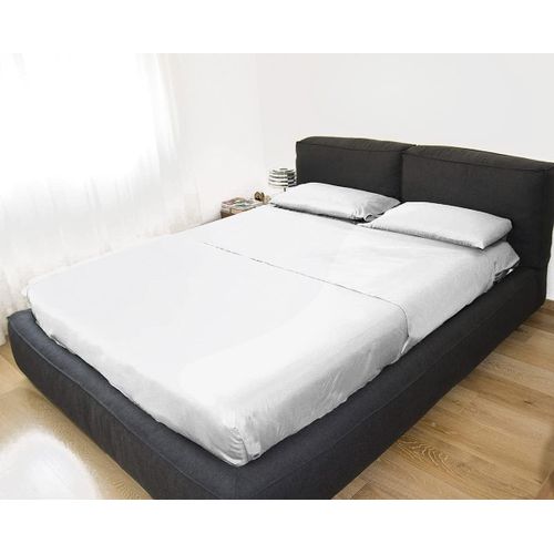 Chenquansarl-Parure De Lit 2 Places En Microfibre 100% Polyester Infroissable, Finition Satinée Blanche, Composée De 2 Draps Plats Et De 2 Taies D'oreiller, Fabriquée En Italie.