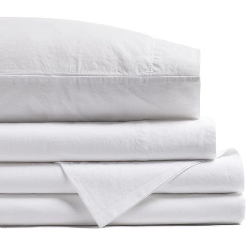 Chenquansarl-Parure De Lit 3 Pièces Lit 105 Cm - Blanc | 100% Coton Bio Percale Lavé | Drap Housse Réglable, Drap Plat Et Taie D'oreiller | Fabriqué Au Portugal.