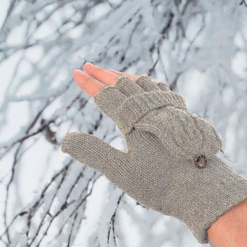 Femmes Hiver Chaud Laine Tricoté Convertible Mitaines Avec Housse De Mitaine (Marron)