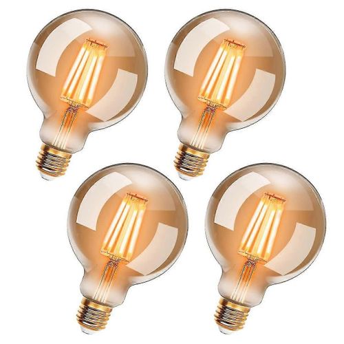 Ensemble De 4 Ampoules Edison Led Vintage G95 E27, 6w, Blanc Chaud 2200k, Ampoule Rétro Filament, Équivalent À Ampoule Incandescente 54w, Non Dimmable