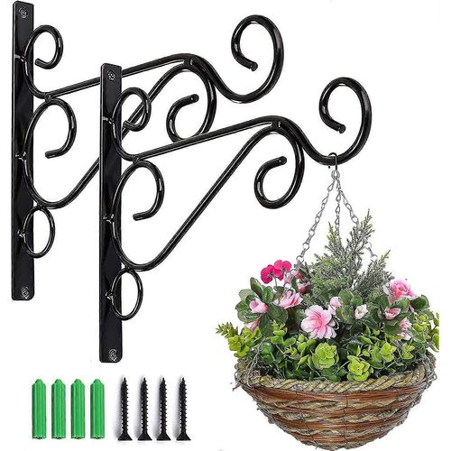 2pcs Iron Plant Hanger Wall Hooks, suspensions De panier Supports en fer forgé Pour Lantern Planter Flower Hanger Fence (noir)