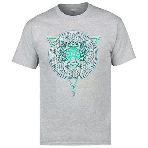Geometric Mandala Lotus Flower Classic Tshirt Mens Summer Tops Tees Cotton Fabric Great T Shirt Om T-Shirts Black Shirts Fashion