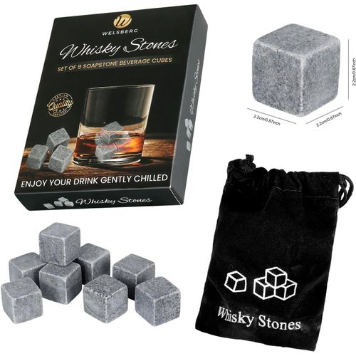 Yemaesre-9pcs Pierres Ice Cubes Glaçons Stéatite Glacons En Pierre Avec Sac De Cordon Refroidisseurs De Boissons Bière Rocks Glacon Granite Pouch (9s Set Pierres De )