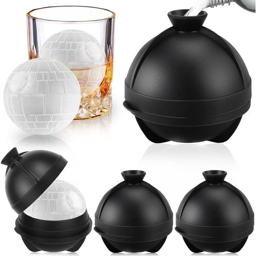 Yemaesre-Bac A Glacon Boule, Lot De 4 Star Wars Grand Bac À Glaçons Avec Couvercle & Entonnoir, Étoile De La Mort Moule À Glaçons Rond En Silicone Sans Bpa Pour Boisson Froide, , Cocktail, Vin, Bière