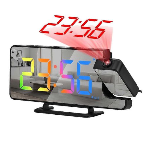 Réveil de projection pour chambres à coucher, réveil numérique miroir LED de 7,3 pouces avec projecteur 180 pour