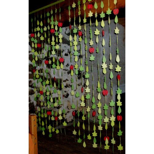 Rideau de porte motif feuilles et coccinelles - Lot de 2