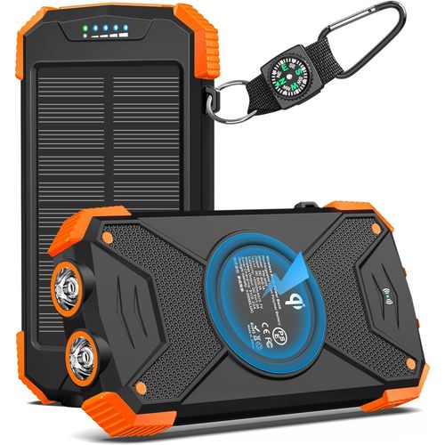 Batterie Externe Solaire 10000 Mah Qi Chargeur Rapide Sans Fil Pour L'extérieur Portable Power Bank Chargeur Solaire Avec Panneau Solaire Usb C Entrée Pour Téléphone Portable, Tabl[Pro52906926]