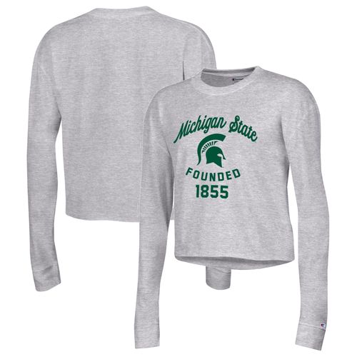 T-Shirt Court À Manches Longues Pour Femme Champion Heather Grey Michigan State Spartans Boyfriend