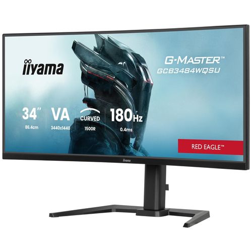 iiyama G-MASTER Red Eagle GCB3484WQSU-B1 - Écran LED - jeux - incurvé - 34" (31.4" visualisable) - 3440 x 1440 UWQHD @ 180 Hz - VA - 500 cd/m² - 4000:1 - HDR400 - 0.4 ms - 2xHDMI, DisplayPort...