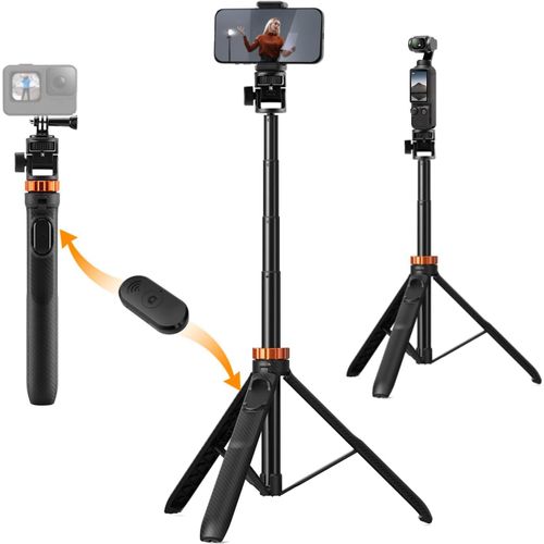 Trépied Smartphone Ms27 175Cm, Perche A Selfie Avec Télécommande, 2 In 1 Trépied Pour Appareil Photo Et Caméras De Sport Avec Vis 1/4"", Pour Dji Osmo Pocket 3, Insta360 X5 X4[MAG5297723]