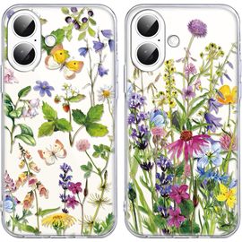 2 Pièces Coque Pour Iphone 16 Plus 6,7"",Transparente Souple Silicone Avec Motif Fleur Papillon Mignon Étui Pour Filles Femmes, Antichoc Anti-Rayures Bumper Protection Housse Pour I[Mag5297970]