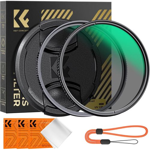 55mm Filtre UV et Polarisant et 2 Bouchon d'objectif et 3 Chiffons de Nettoyage et Courroie Élastique pour Appareil Photo