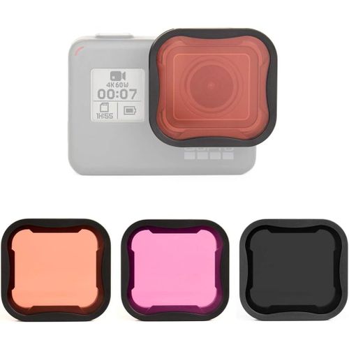 Lot de 3 filtres d'objectif rouge/magenta/ND8 pour GoPro Hero 5 6 7 noir,filtre de plongée avec tuba et filtre d'objectif à densité neutre pour caméra GoPro Hero 5 6 7 Noir