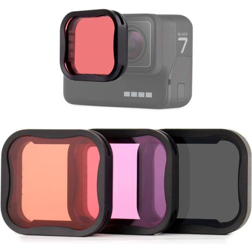 Lot de 3 filtres d'objectif d'appareil photo pour GoPro Hero 5/6/7 Noir/Hero (2018) Comprend un filtre ND8,rouge clair et magenta ¿ Peut être utilisé directement sur l'objectif de l'appareil
