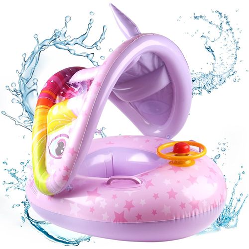 Bouee Piscine Bebe Anneau De Bain Enfant,Avec Parasol Amovible Upf 50+ Bouée Bébé De 6 À 36 Mois