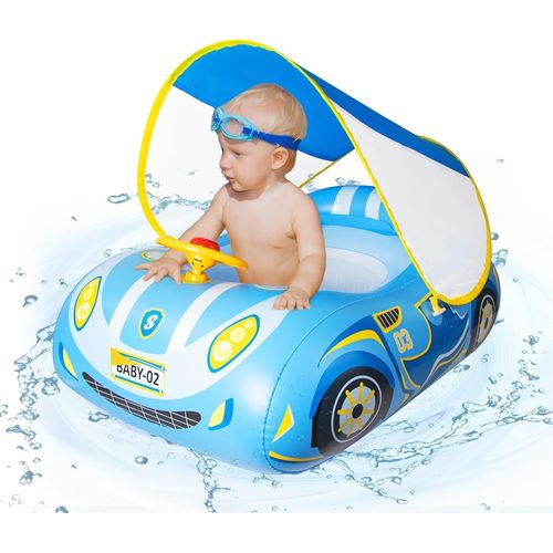 Bouee Bebe Avec Parasol Bouee Enfant 3 Ans Avec Upf50+ Auvent Amovible De Bouee Bebe De Dessin Animé Équipement Bouet Piscine Bébé Pour Bébé À Partir De 3 À 36 Mois Bleu