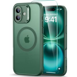Coque Pour Iphone 16 Plus Avec Verre Trempé, Coque Mate Translucide Avec Protecteur D'écran, Compatible Avec Magsafe, Protection De Qualité Militaire, Série Classic, Vert Givré[Pro52904517]