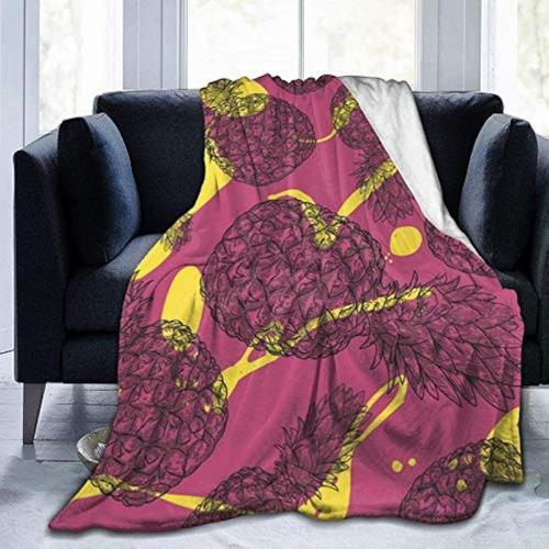 Palm Super Soft Plush Sofa Blanket Unisex Autumn Winter Warm Flannel Blankets-Rose Pineapple-"X"