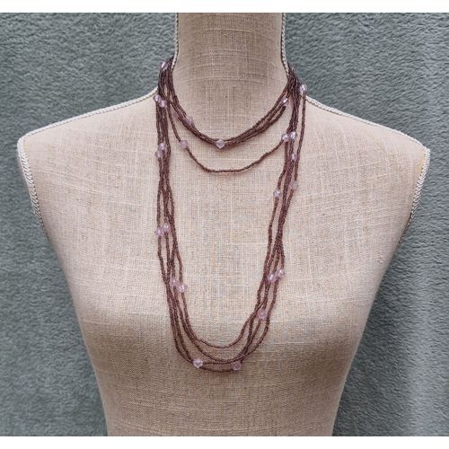Collier Long De Petites Perles Violettes Pimkie, Très Bon État