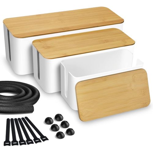 Boîte Cache câble ¿ 3 en 1 Set Rangement-Boite Rangement pour Cables chargeurs et multiprises-Blanc