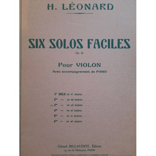 Hubert Leonard - 6 Solos Faciles - 3e Solo En Sol Majeur Opus 41 Pour Violon Et Piano -