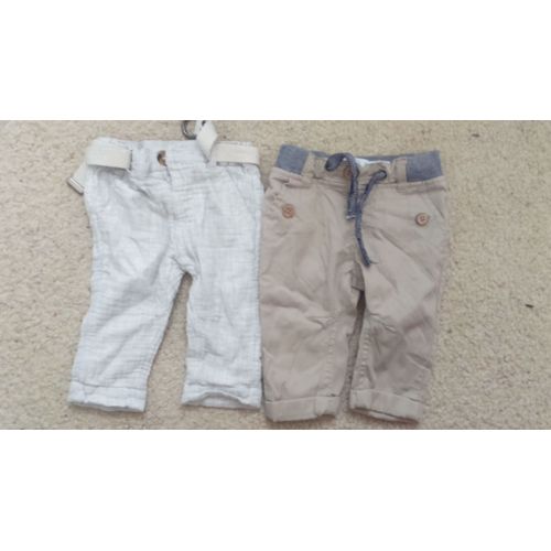 Lot De 2 Pantalons Beige Bébé Garçon Taille 3 Mois Idée Cadeau