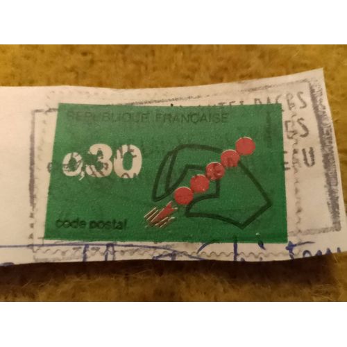 Timbre Oblitéré République Française 0,30 Code Postal Vert.