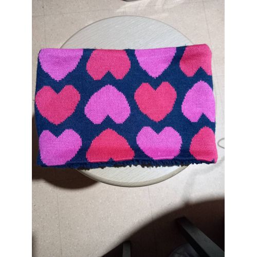 Cache Cou, Snood Fille En Tricot Imprimé Motifs Coeurs Du Pareil Au Même, Coloris Fond Bleu Marine, Coeurs Rouges Et Roses , 100% Acrylique, Doublure En Fausse Fourrure Douce Et Agréable Bleu Marine.