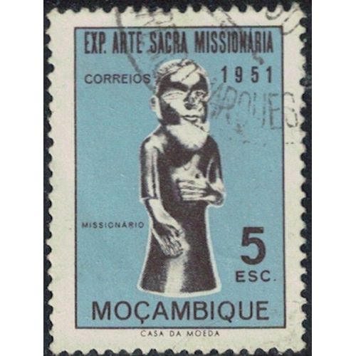 Mozambique 1951 Oblitéré Exposition Arte Sacra Missionária Sculpture Missionário 5 Escudos Y&T Mz 418 Su