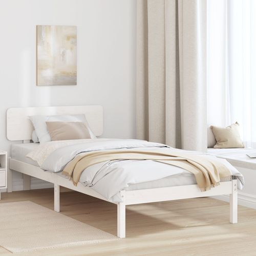 Vidaxl Cadre De Lit Avec Tête De Lit Blanc 90x200 Cm Bois De Pin Massif